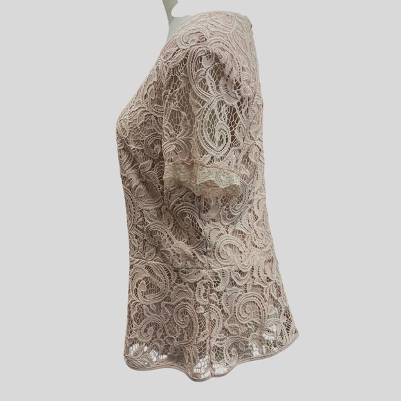 Adrianna Papell Women's Latte Lace Overlay Peplum Blouse Top Size M Beige - Picture 5 of 12